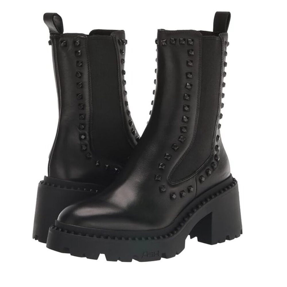 Ash Studded Black Chunky Heeled Boots Sz 39/9